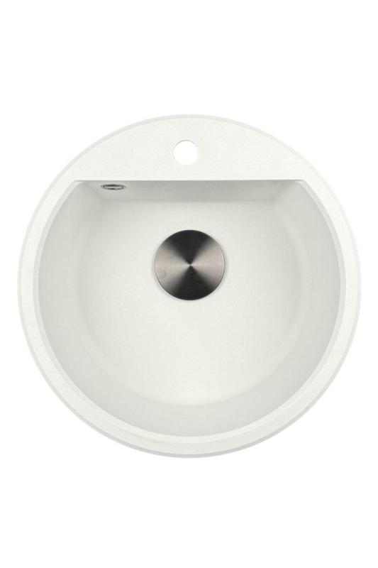 GraniteMy Bremen round granite sink 43 cm white top mount and undermount with faucet hole bench with gun metal plug 1208971220