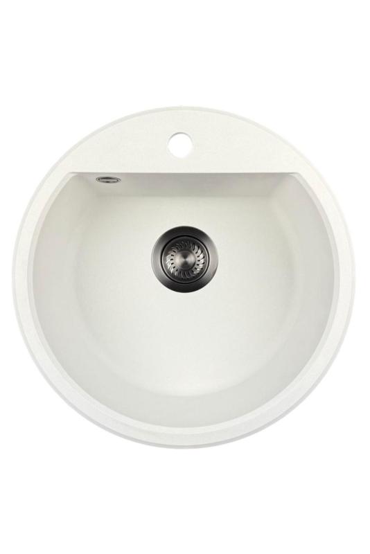 GraniteMy Bremen round granite sink 43 cm white top mount and undermount with faucet hole bench with gun metal plug 1208971220