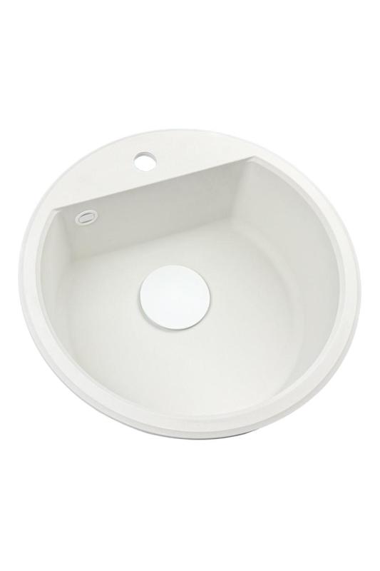GraniteMy Bremen round granite sink 43 cm white top-mount and under-mount with faucet hole bench with white plug 1208971221