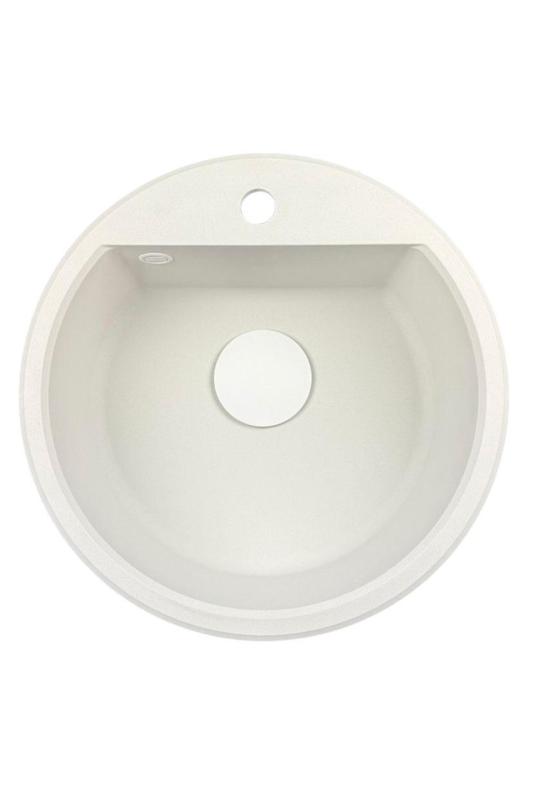 GraniteMy Bremen round granite sink 43 cm white top-mount and under-mount with faucet hole bench with white plug 1208971221
