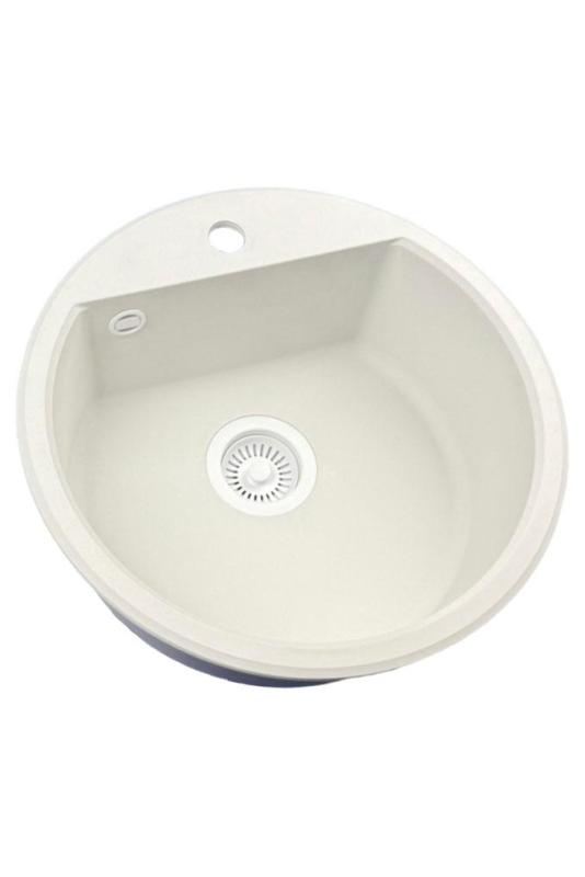 GraniteMy Bremen round granite sink 43 cm white top-mount and under-mount with faucet hole bench with white plug 1208971221