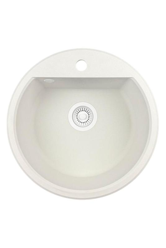 GraniteMy Bremen round granite sink 43 cm white top-mount and under-mount with faucet hole bench with white plug 1208971221