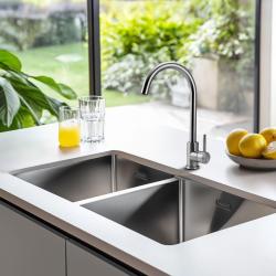 Pure.Sink Prestige Pia Dupla em Aço Inoxidável 82x40 cm, raio de 10mm para embutir, instalação plana e sobrepor PPG404040-02
