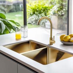 Pure.Sink Prestige Pia Dupla Dourada 82x40 cm raio de 10mm embutido, embutido e sobreposto PPG404040-60
