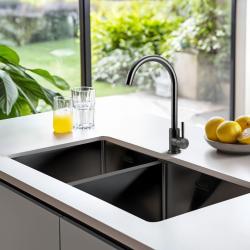 Pure.Sink Prestige Pia dupla de metal de arma 82x40 cm raio de 10mm para embutir, montagem nivelada e montagem sobreposta PPG404040-61