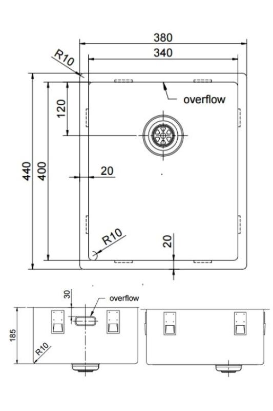 Pure.Sink Exclusivo Gold sink 34x40 cm 10mm radius undermount, flush mount and top mount PEX3440-60