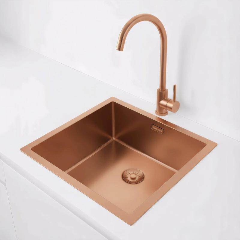 Pure.Sink Exclusivo Lavatório de cobre 40x40 cm raio de 10mm para submontagem, montagem plana e montagem superior PEX4040-62