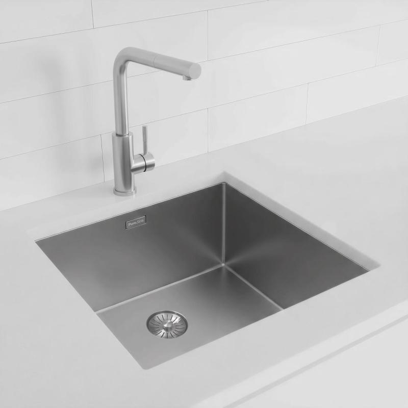 Pure.Sink Exclusivo RVS pia 45x40 cm raio de 10mm embutido, de montagem plana e de sobreposição PEX4540-02