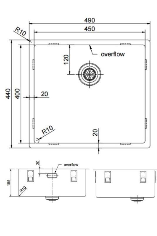 Pure.Sink Exclusivo Gold sink 45x40 cm 10mm radius undermount, flush mount and top mount PEX4540-60
