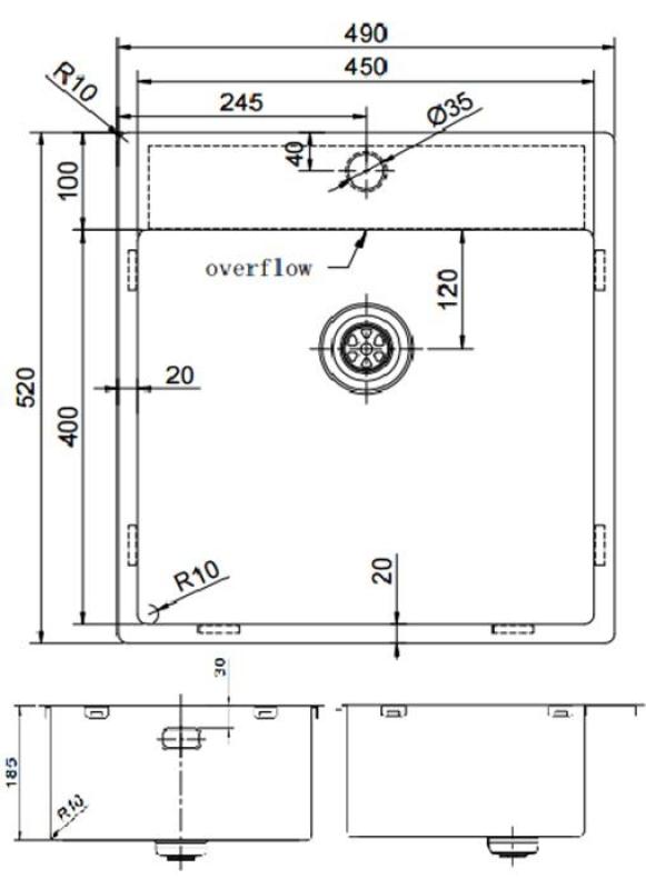Pure.Sink Exclusivo Stainless Steel Sink 49x52 cm Tapwing with faucet hole bench 10mm radius PEX4540T-02