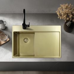 Pure.Sink Exclusivo Dourado pequena pia com área de escorrimento 78x52 cm Torneira à esquerda PEX3478LT-60