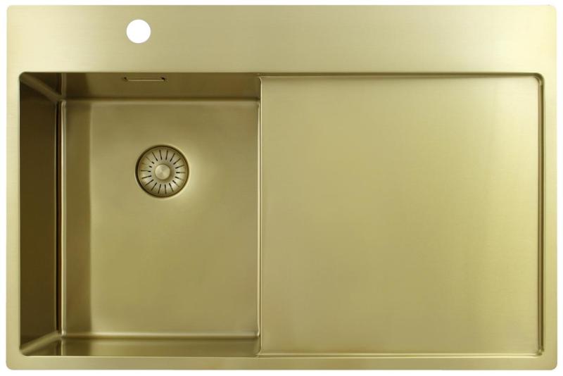 Pure.Sink Exclusivo Small gold sink with drainer 78x52 cm Left-hand tap wing PEX3478LT-60