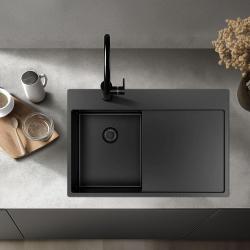 Pure.Sink Exclusivo Gun Metal pequena pia com área de escorrimento 78x52 cm Tapwing à esquerda PEX3478LT-61