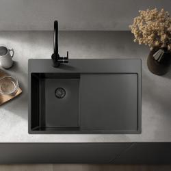 Pure.Sink Exclusivo Gun Metal pequena pia com área de escorrimento 78x52 cm Tapwing à esquerda PEX3478LT-61