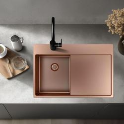 Pure.Sink Exclusivo Pequena pia de cobre com área de escorrimento 78x52 cm Tapwing à esquerda PEX3478LT-62