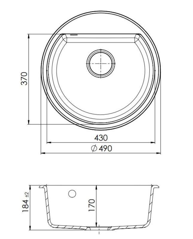 GraniteMy Bremen round granite sink 43 cm white top mount and undermount with faucet hole bench with black plug 1208971312