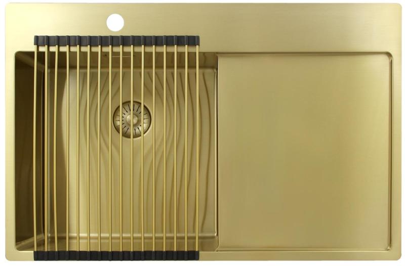 Pure.Sink Exclusivo Gold sink with draining board 78x52 cm Tapwing left PEX4078LT-60