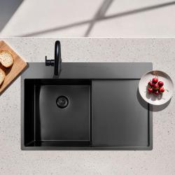 Pure.Sink Exclusivo Gun Metal pia com área de escorrimento 78x52 cm Torneira à esquerda PEX4078LT-61