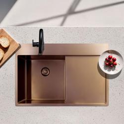 Pure.Sink Exclusivo Pia de cobre com escorredor 78x52 cm Tapwing à esquerda PEX4078LT-62