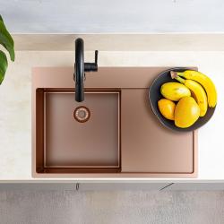 Pure.Sink Exclusivo Pia de cobre com área de escorrimento 78x52 cm Tapwing à direita PEX4078RT-62