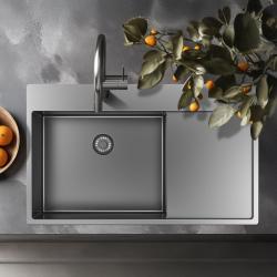 Pure.Sink Exclusivo pia RVS com área de escorrimento 86x52 cm Tapwing à esquerda PEX5086LT-02
