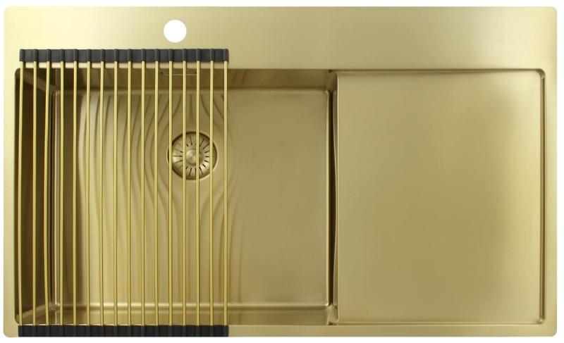 Pure.Sink Exclusivo Gold sink with drainer 86x52 cm Tapwing left PEX5086LT-60