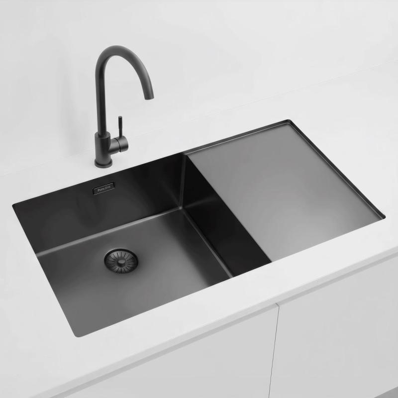 Pure.Sink Exclusivo Gun Metal pia com área de escorrimento 86x52 cm Tapwing à esquerda PEX5086LT-61