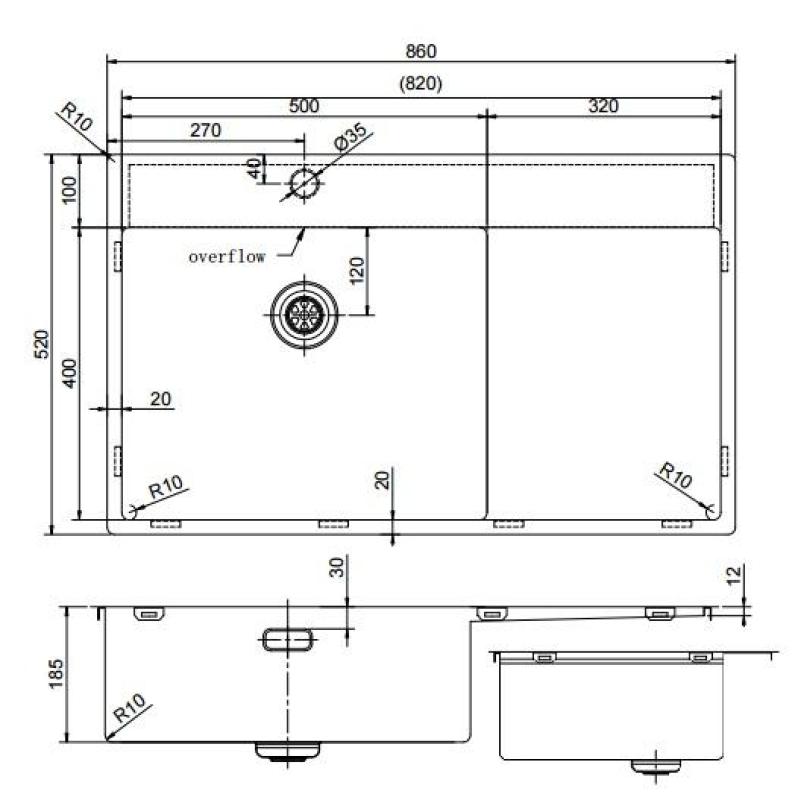 Pure.Sink Exclusivo Gun Metal sink with draining area 86x52 cm Tapwing left PEX5086LT-61
