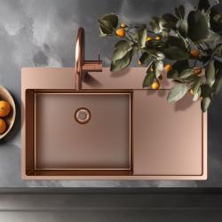 Pure.Sink Exclusivo Pia de cobre com área de escorrimento 86x52 cm Torneira à esquerda PEX5086LT-62