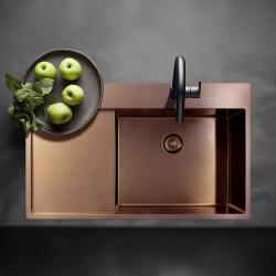 Pure.Sink Exclusivo Pia de cobre com área de escorrimento 86x52 cm Torneira à esquerda PEX5086LT-62