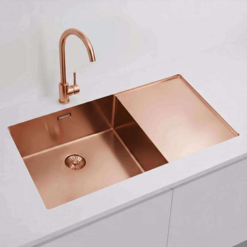 Pure.Sink Exclusivo Pia de cobre com área de escorrimento 86x52 cm Torneira à esquerda PEX5086LT-62