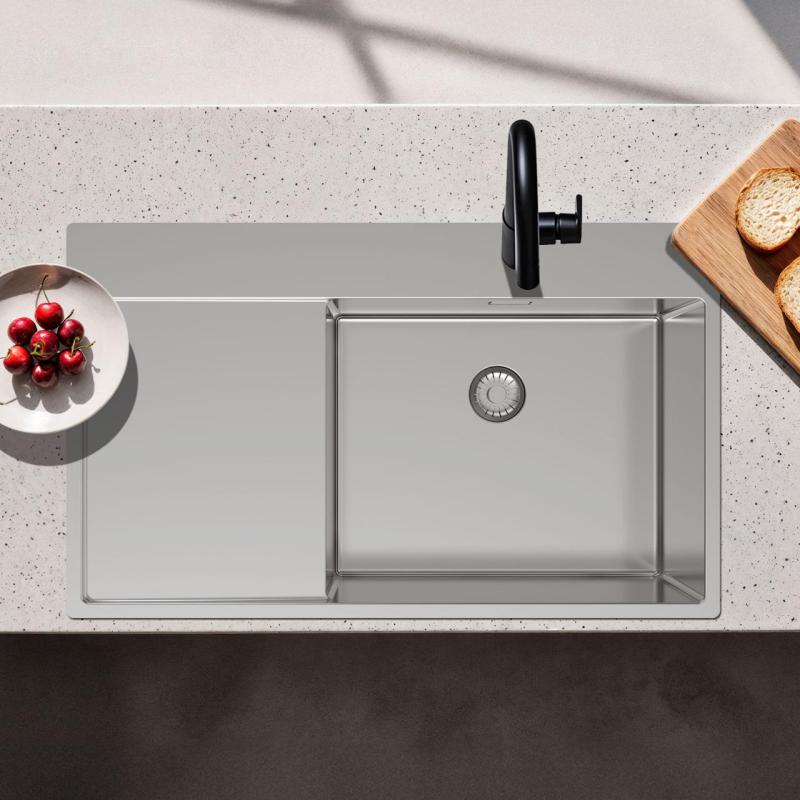 Pure.Sink Exclusivo RVS sink with drainer 86x52 cm Tapwing right PEX5086RT-02