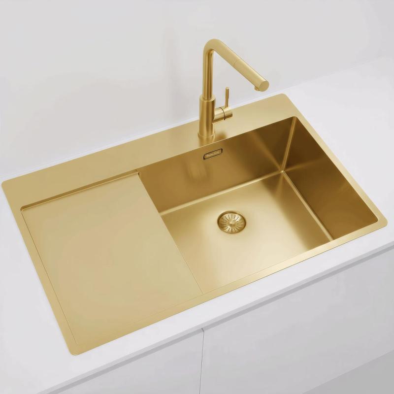 Pure.Sink Exclusivo Pia de ouro com área de escorrimento 86x52 cm Tapwing à direita PEX5086RT-60