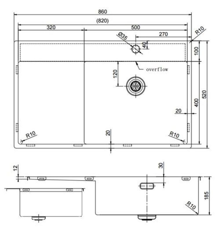 Pure.Sink Exclusivo Gold sink with drainer 86x52 cm Tapwing right PEX5086RT-60