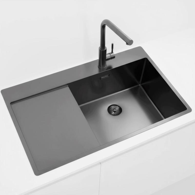 Pure.Sink Exclusivo Gun Metal pia com área de escorrimento 86x52 cm Tapwing à direita PEX5086RT-61