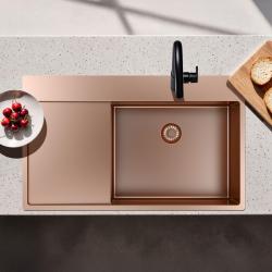 Pure.Sink Exclusivo Bacia de cobre com área de escorrimento 86x52 cm Tapwing à direita PEX5086RT-62