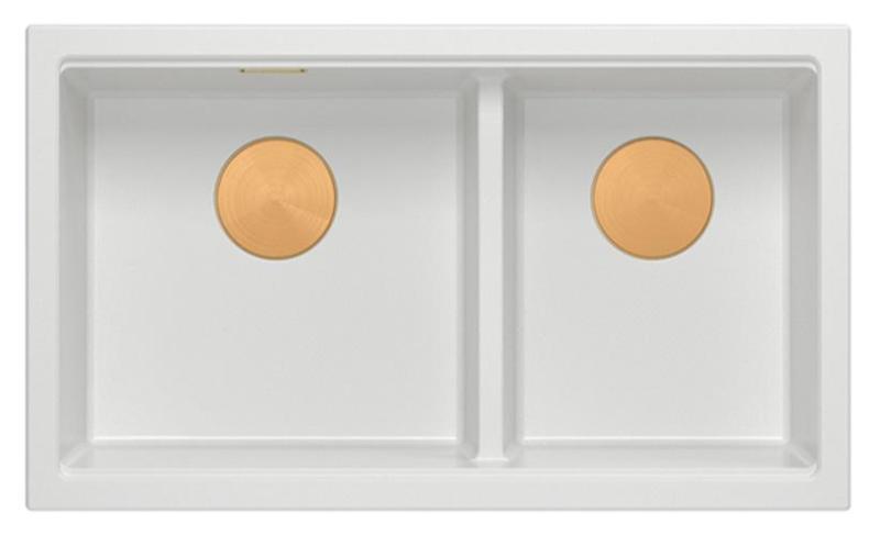 Quadri Newport II Double White Granite Built-in Sink 76x45 cm with Copper Plug 1208971358