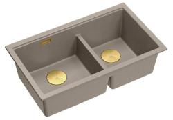 Quadri Newport II Dupla Pia de Granito Taupe de Superfície 76x45 cm com Plugue Dourado 1208971367
