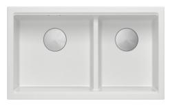 Quadri Newport II Pia Dupla de Granito Branco 76x45 cm com Plugue de Aço Inoxidável 1208971368