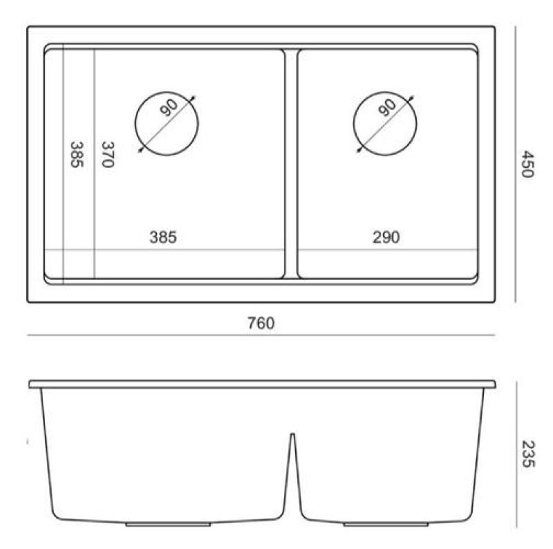 Quadri Newport II Pia Dupla de Granito Branco 76x45 cm com Plugue de Aço Inoxidável 1208971368