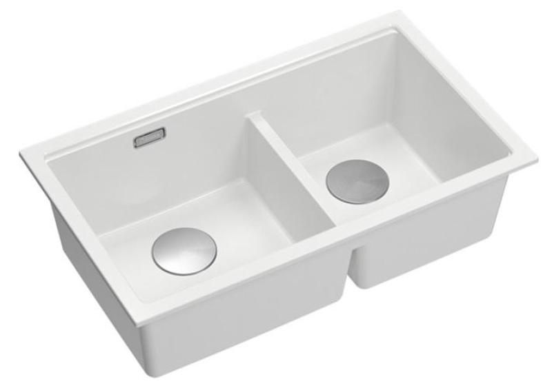 Quadri Newport II Pia Dupla de Granito Branco 76x45 cm com Plugue de Aço Inoxidável 1208971368
