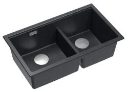Quadri Newport II Pia Dupla em Granito Antracita de Superfície 76x45 cm com plugue de aço inoxidável 1208971369