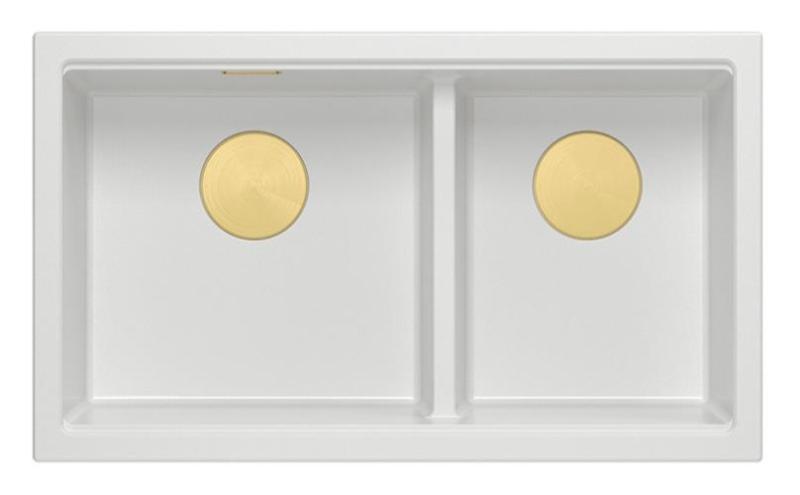 Quadri Newport II Pia Dupla em Granito Branco 702 x 390 mm com Plugue Dourado 1208971378