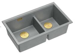 Quadri Newport II Pia Dupla de Granito Cinza Embutida 702 x 390 mm com Plugue Dourado 1208971380