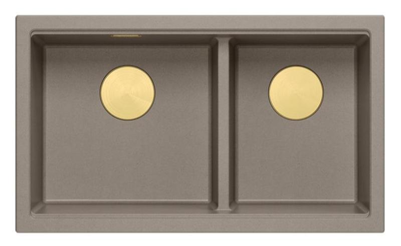 Quadri Newport II Dupla Pia de Granito Taupe Embutida 702 x 390 mm com Plugue Dourado 1208971382