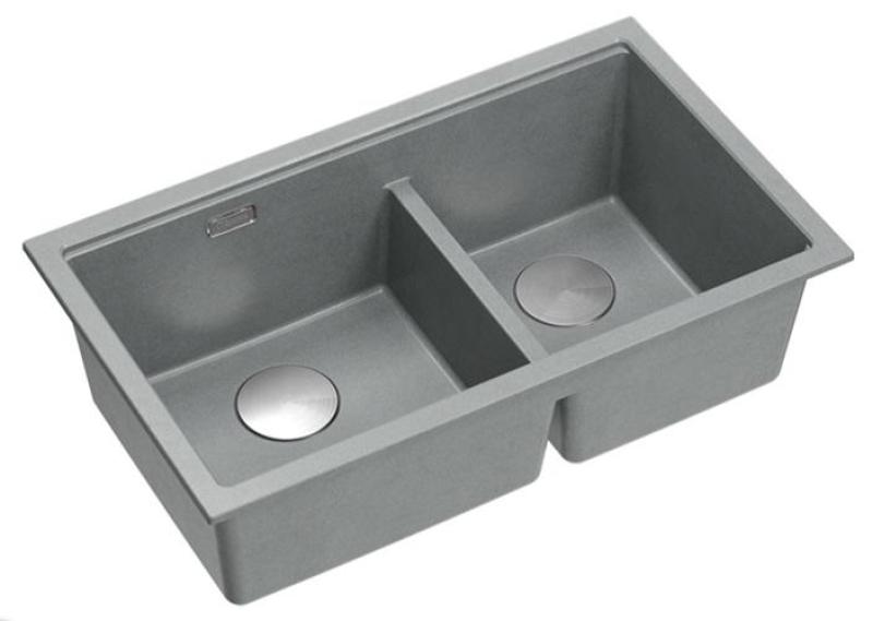 Quadri Newport II Pia Dupla de Granito Cinza 702 x 390 mm com plugue de aço inoxidável 1208971385