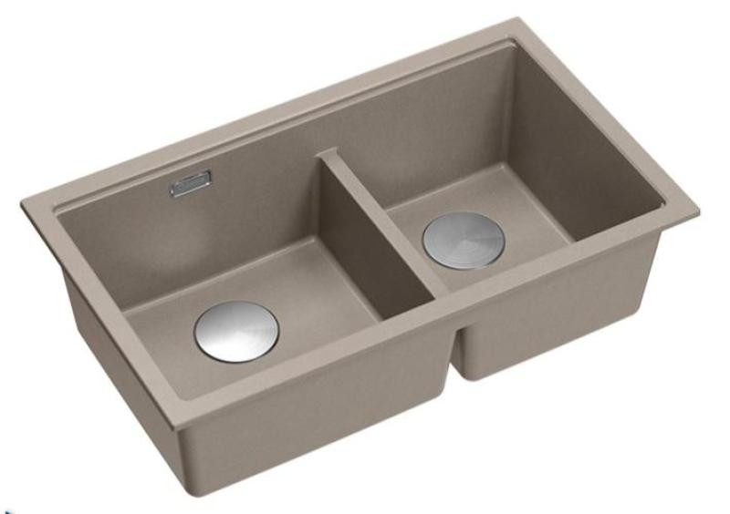 Quadri Newport II Dupla Pia de Granito Taupe Embutida 702 x 390 mm com Plug de Aço Inoxidável 1208971387