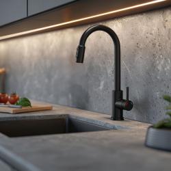 Torneira de Cozinha Quadri Viora Preta 3 vias com uma conexão extra para água filtrada 1208971403