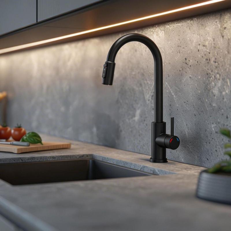 Torneira de Cozinha Quadri Viora Preta 3 vias com uma conexão extra para água filtrada 1208971403