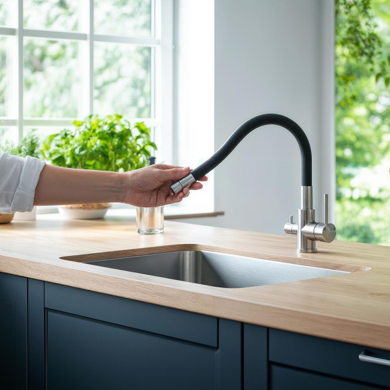 Torneira de Cozinha Quadri Selene RVS 3-vias com bico flexível e conexão extra para água filtrada 1208971407